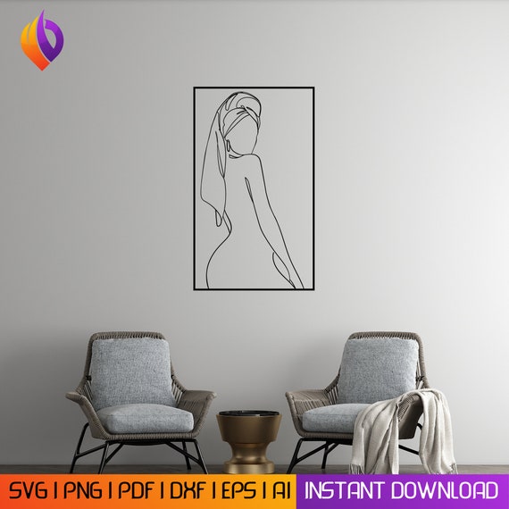Woman line wall art frame Wall Art dxf, svg, eps, ai and pdf for laser cutting, plasma art dxf, aser , Glowforge files Metalic CNC dxf