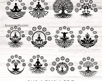 7 Chakras Meditation Symbol SVG Bundle, Yoga Cut Files (Digital Download)