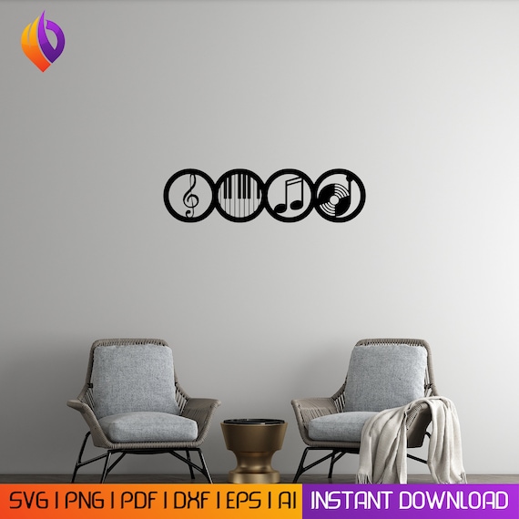 Music 4 circles wall Art dxf, svg, eps,ai and pdf files for laser cutting. plasma art dxf, aser , Glowforge files Metalic cutting files