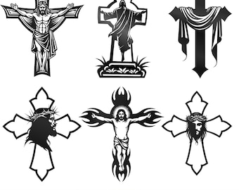 Jesus Cross SVG Bundle, Christian Laser Cut File, Religious Wall Art (Digital Download)