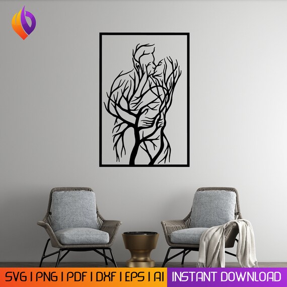 Romantic Couple's Kiss Wall Art - svg, dxf, EPS, AI, and PDF Files. Ideal for Plasma Cutting, Laser Cutting, Glowforge, and Wall Art