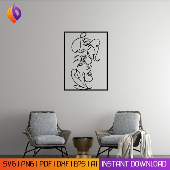 Romantic Couple Wall Art - svg, dxf, EPS, AI, and PDF Files. Ideal for Plasma Cutting, Laser Cutting, Glowforge, and Wall Art