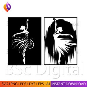 Gracieuse art mural ballerine dxf, svg, fichiers eps pour découpe laser CNC, art ballerine plasma dxf, fichiers ballerine Glowforge coupe métallique CNC