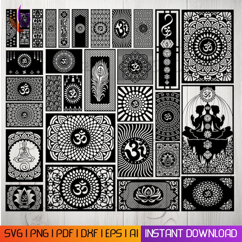 Om symbol wall art DXF, Aum symbol SVG, meditation SVG, wall frame SVG, Silhouette cut file, Aum Cricut file, Aum vinyl decal, medication cut file, Aum Yoga SVG, Yoga cut file, meditation metal cut wall art, yoga DXF, meditation wall art, hindu SVG