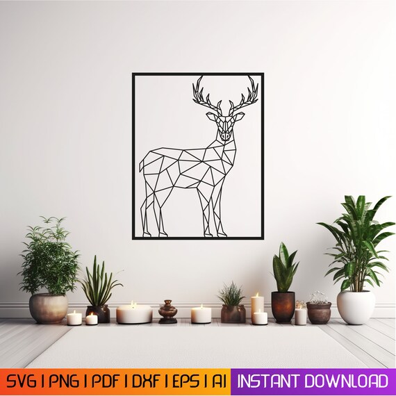 Polygon Deer Head Wall Art svg, dxf, Eps, AI , plasma cut file,wall art dxf, aser cut files, Glowforge files Metalic & Wood CNC machine dxf