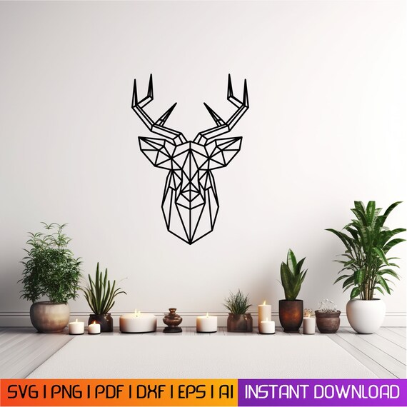 Polygon Deer Wall Art Bundle, 16 assets, PNG, plasma cut file,wall art dxf, aser cut files, Glowforge files Metalic & Wood CNC machine dxf