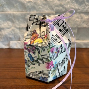 Musical Notes with Flowers Gift Box, Satin Ribbon Collapsible Gift Box, Decoupage Box