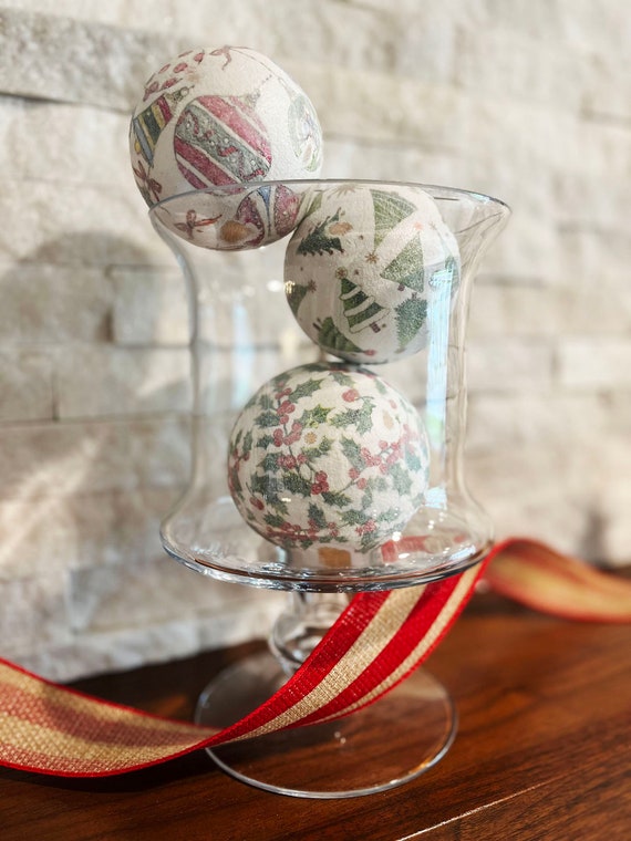 Farmhouse Christmas Ball Bowl Fillers, Birch Wood Holiday Decor