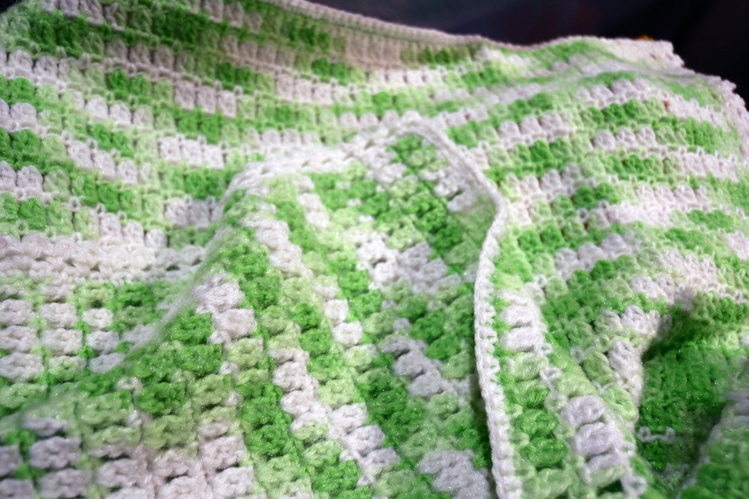 Soft Crochet Baby Blanket Green and White Handmade Baby Etsy