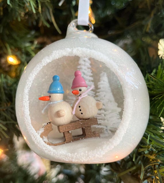 Personalized SnowKids sledding Glass Ornament