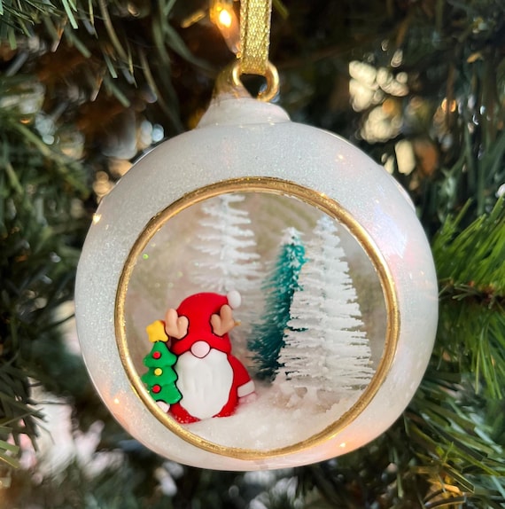 Reindeer Hat Gnome Christmas Ornament in Glass