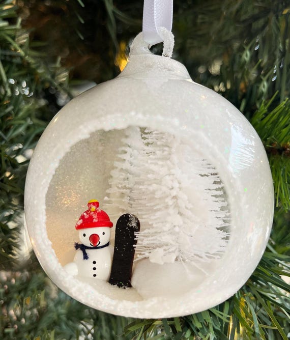 Personalized Snowman Snow Broader Glass Ornament