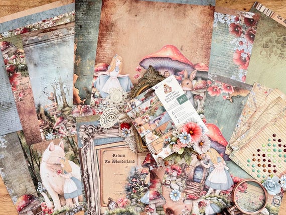 Return To Wonderland Collection 12”x12” Paper Pad Scrapbook Paper Crafting Alice in Wonderland