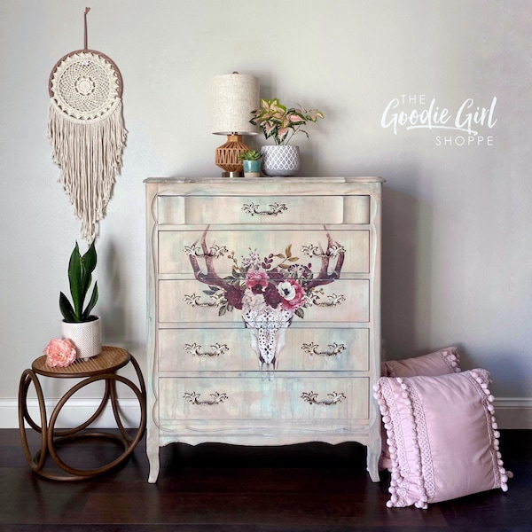 Boho Vintage French Provincial 5 Drawer Dresser - Rhiannon