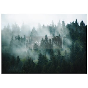 May include: A misty forest scene with tall evergreen trees, with the text "re.design with prima marketing" in the centre of the image.