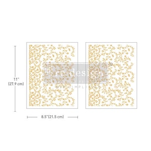 Puede incluir: Dos hojas de plantilla de color dorado con un delicado patrón floral. La plantilla mide 21,5 cm por 27,9 cm.