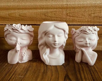 Silicone Mold Girl Candle Holder - Casting Mold Girl Plant Pot - Décor de bureau - Bonsai Pot- Flower Pot Concrete Mold - Raysin Molds