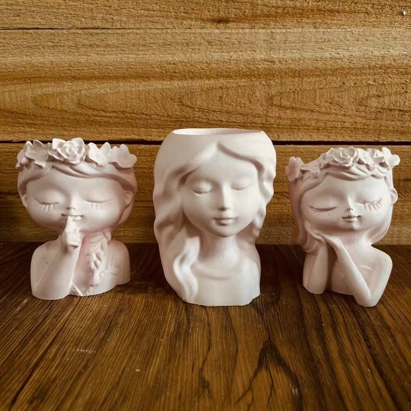 Silicone Mold Girl Candle Holder - Casting Mold Girl Plant Pot - Desktop Decor - Bonsai Pot- Flower Pot Concrete Mold - Raysin Molds