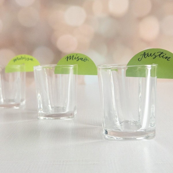 Lime Shaped Handwritten Escort Card Drink Tags, Unique Calligraphy Wedding Place Cards for Citrus Festive Themed Summer Fiesta Party