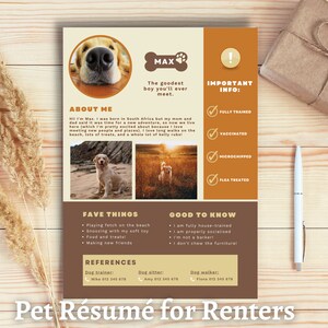 Hunde-Résumé / Lebenslauf für die Verleihanwendung: Vollständig bearbeitbar | Canva Vorlage A4 | Mietobjekt | Lebenslauf | Katze | Tierzubehör | Haus | Wohnung