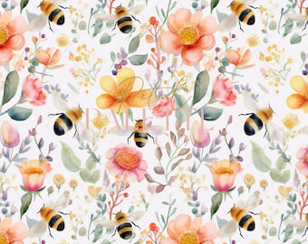 Floral Bee Naadloos Patroon - Herhalend patroon - Tegelpatroon - Surface Pattern Design - PNG/JPEG Floral Bee - Commercieel gebruik