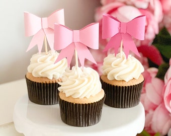 Pink Bow Cupcake Toppers