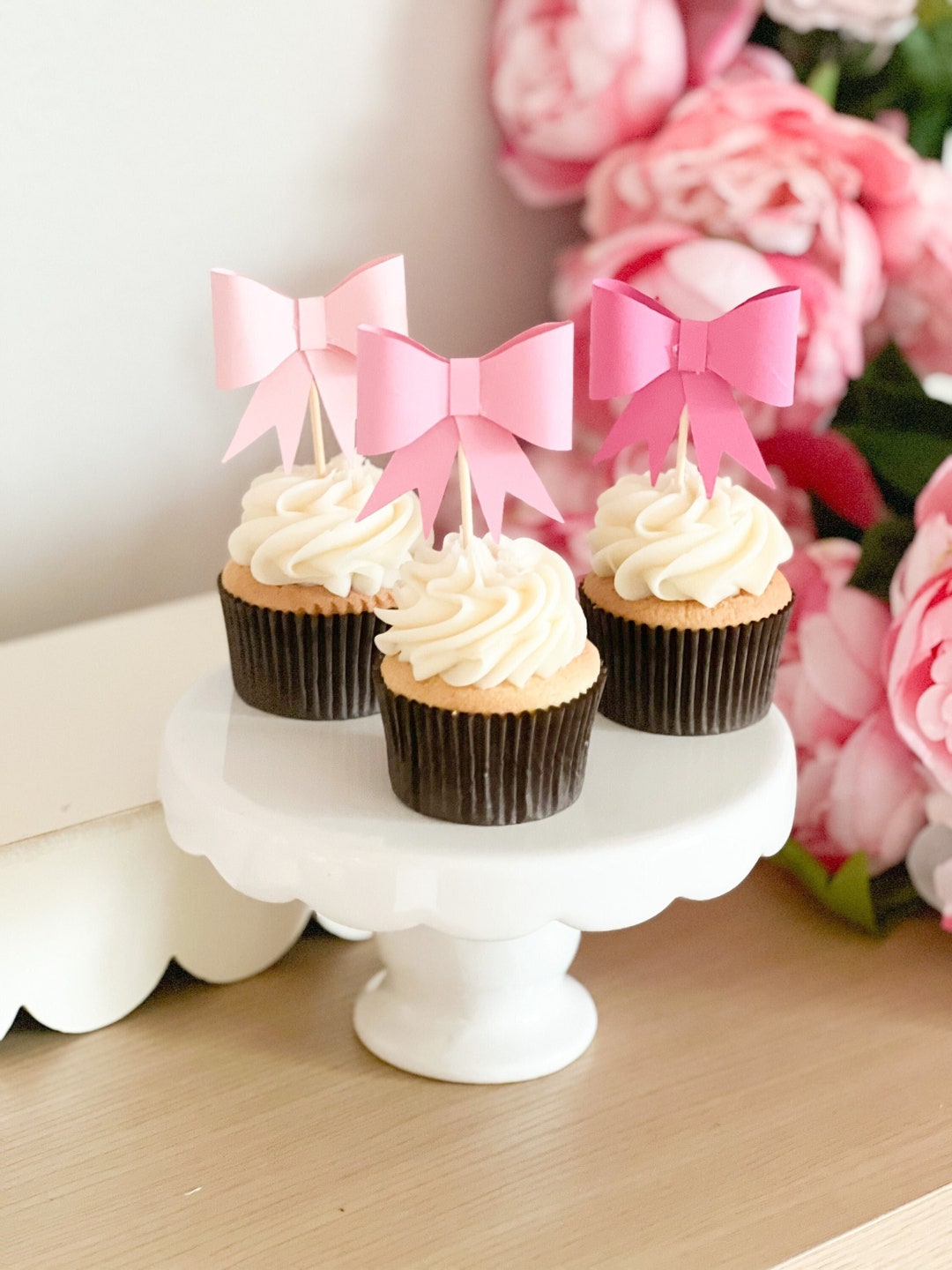 Pink Bow Cupcake Toppers - Etsy