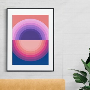 Abstract Half Circle Gradient Printable Art, Minimalist Print, Mid Century Modern Geometric Shapes, Warm and Cool Colors