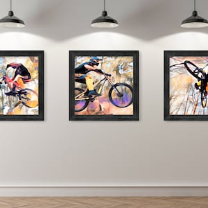 Instant Download Printable, 3 set of downhill Mountain Biking jumps, mtb Art Print. oil paint, Adventure Wilderness Art Print