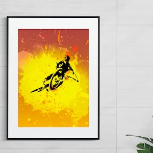Instant Download Printable Downhill Mountain Biking jump Art Print. Mountain Bike Artwork. Adventure Wilderness Art Print. mtb, water color