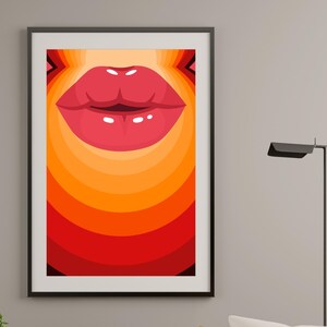 Red lips boho Print Poster, Retro Mid Century Modern Large Printable Abstract Geometric Digital Instant Download