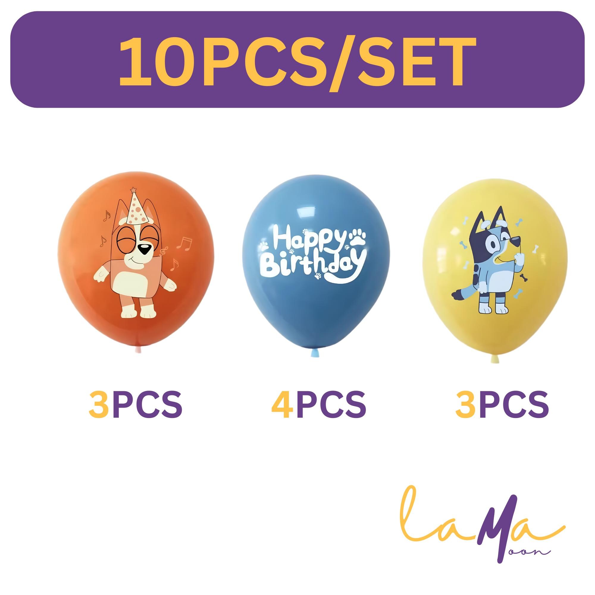Blue Pup-Inspired Birthday Balloons Set – 10 Pcs, Party Decorations Kids, Happy Birthday Balloons, Cartoon Dog Theme Non-Inflated LamaMoon