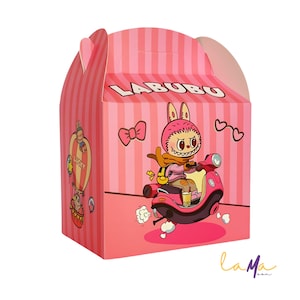 Labubu Party Favor Box: Pink Cartoon Treat Box for Kids