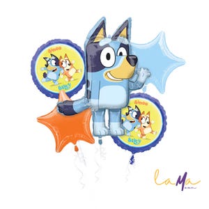 Bluey Pup Birthday Balloon Set – 5 Foil Balloons for Kids&#39; Party Decorations (Uninflated)