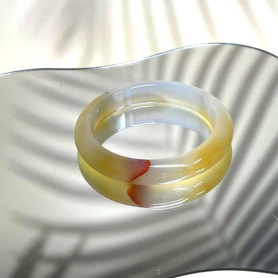 55mm Unique Natural Agate Bangle White & Honey Tones Handmade Bangle mothers day gift