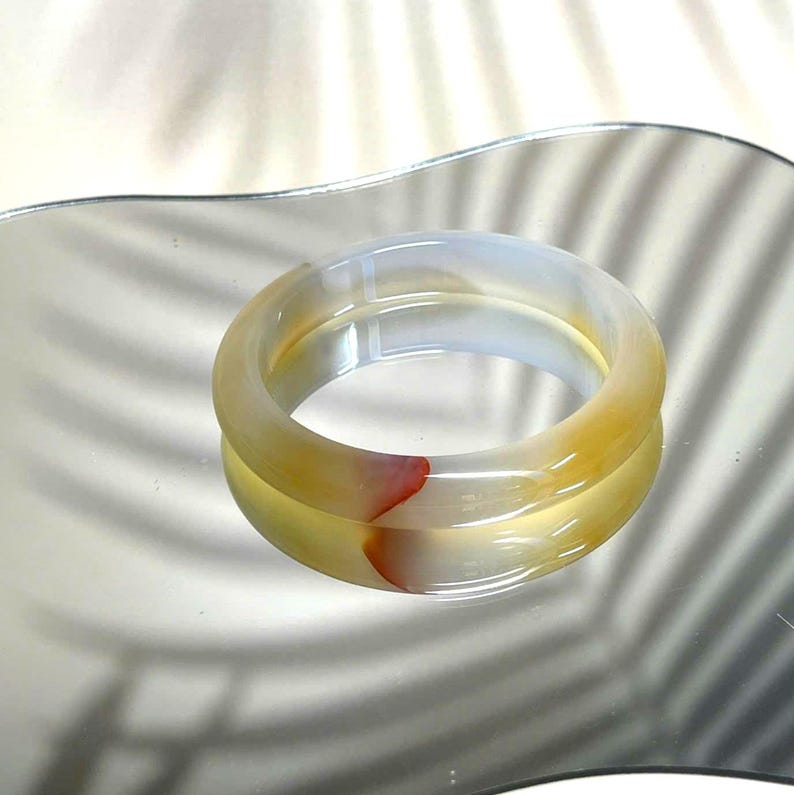 55mm Unique Natural Agate Bangle White & Honey Tones Handmade Bangle mothers day gift image 1