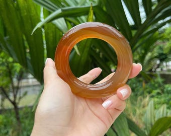 Natural Brown Agate Bangle | Thick Donut Gemstone Bracelet | Chunky Crystal Bangle