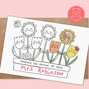 Biglietto di ringraziamento per l'insegnante, pagina da colorare, biglietto di ringraziamento per l'insegnante dell'asilo nido, biglietto di ringraziamento per avermi aiutato a crescere.