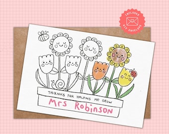 Teacher Appreciation Card Printable Teacher Thank You Teacher Card Coloring Page Daycare Teacher Card Thanks For Helping Me Grow Card