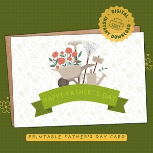 Carte de fête des pères imprimable pour jardinier Carte sur le thème du jardinage pour papa pour papa qui aime les plantes Carte d'outils de jardin pour mari Carte de femme