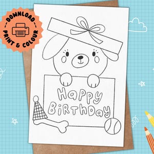 Kids Colouring Birthday Card Colour Your Own Birthday Card For Dog Lover Kids Printable Color In Birthday Card Digital Colour Yourself