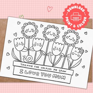 Färben Sie Ihre eigene Muttertagskarte Ich liebe dich Mama Malkarte Druckbare Geburtstagskarte für Mama Niedliche Aktivität für Kinder, um Mama zu machen