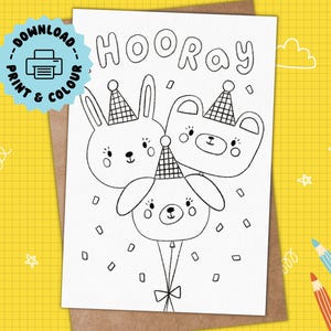 Tarjeta de cumpleaños para colorear para niños. Imprimible y bonita. Tarjeta de feliz cumpleaños para colorear para niños. Tarjetas de cumpleaños para colorear para niños. Imprimible y coloreada.