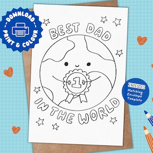 Meilleur papa du monde à imprimer Meilleur papa du monde Carte à imprimer en couleur pour la fête des pères : activité de coloriage à faire soi-même pour anniversaire de papa