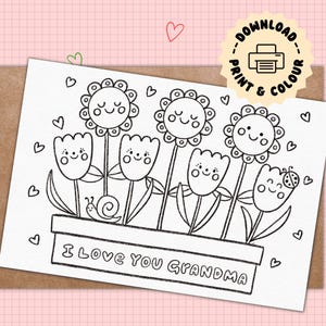 Tarjeta para colorear "Te amo abuela" Tarjeta para el Día de la Madre para la abuela Colorea tu propia tarjeta para la abuela Actividad infantil para la abuela imprimible