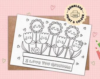 Ti amo nonna biglietto da colorare biglietto per la festa della mamma per la nonna colora il tuo biglietto per la nonna attività per bambini per la nonna stampabile