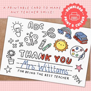 Carte de remerciements à imprimer pour les enfants : activité du prof pour une journée d'activité des enseignants à colorier pour les enfants Carte de remerciement à imprimer pour les enfants