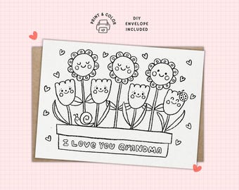 Printable Grandma Coloring Card for Kids, I Love You Grandma Card, DIY Grandparents Gift, Mother's Day Card from Grandkids