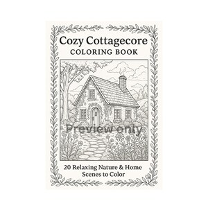Cozy Cottagecore Coloring Book for Adults – 20 Printable Pages | Rustic Nature Cabin Landscape Line Art | Digital Download PDF | Relaxing