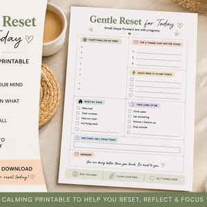 ADHD Gentle Reset Daily Focus Planner, Calm Productivity Sheet (PDF File)
